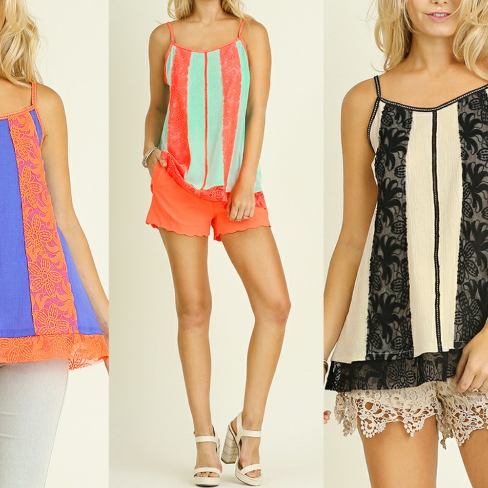 Umgee Festival Neon Electric Blue Orange Embroidered Lace Tank Top Size S M L - Picture 4 of 4